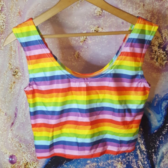 NWOT horizontal rainbow spandex tank crop top - Picture 3 of 5